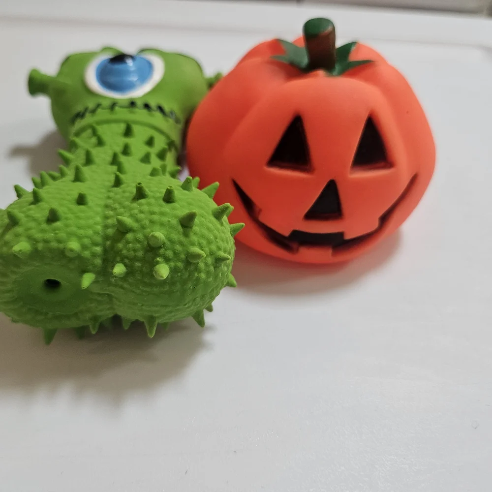 Green Monster and Orange Pumpkin Rubber Squeeky Dog Toys